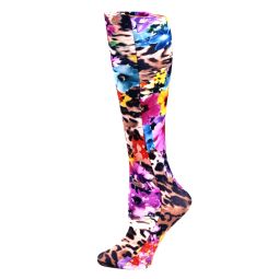 Celeste Stein Womens Compression Sock-Leopard Flowers